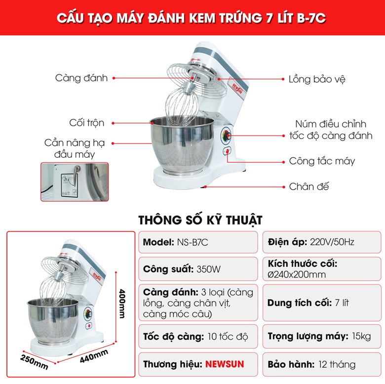 Cấu tạo máy đánh kem trứng B-7C