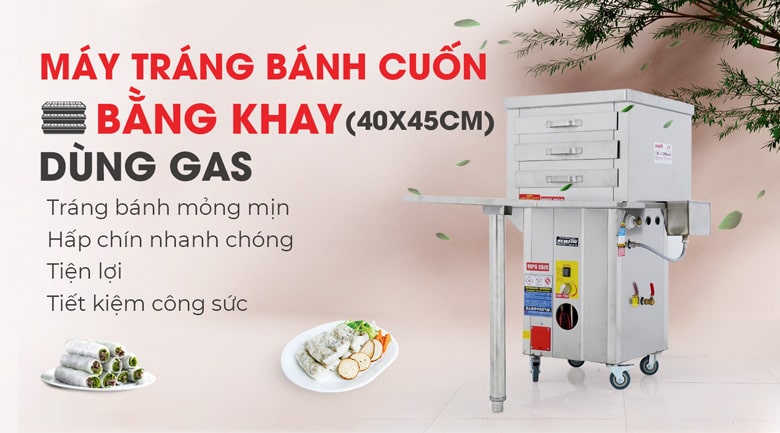 Máy tráng bánh cuốn bằng khay dùng gas (40×45)cm Máy tráng bánh cuốn bằng khay dùng gas (40×45)cm