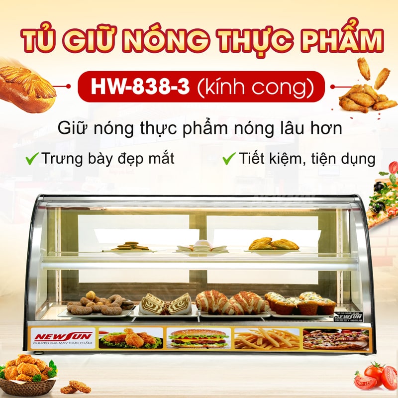 Tủ giữ nóng gà rán HW-838-3 (kính cong)