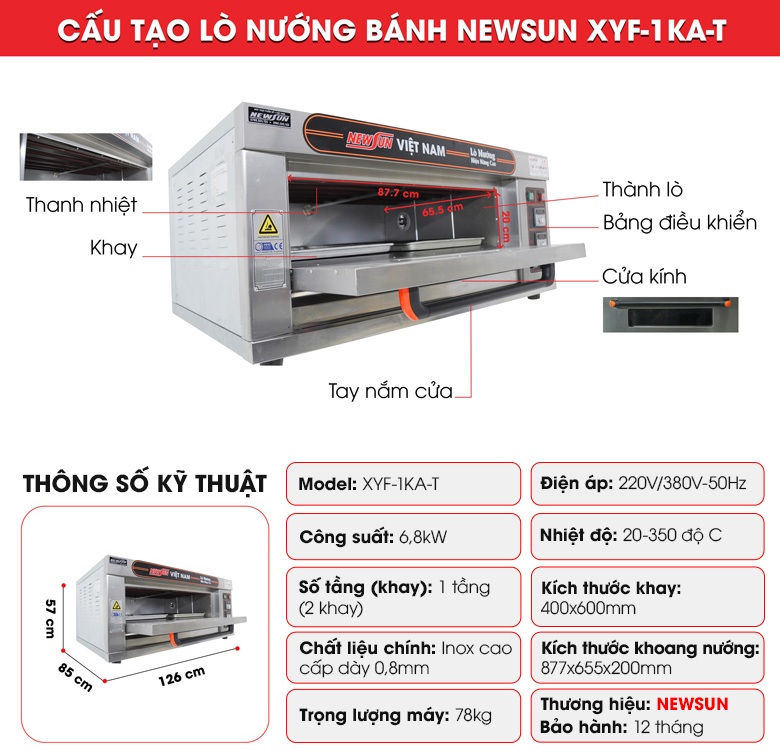 Cấu tạo lò nướng bánh 1 tầng 2 khay XYF-1KA-T