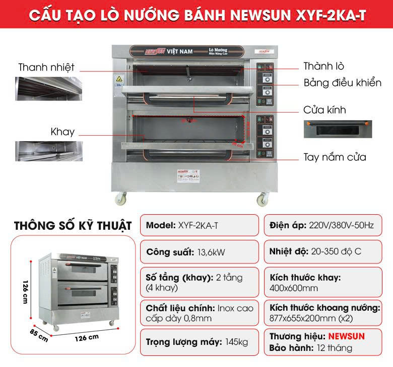 Cấu tạo lò nướng bánh 2 tầng 4 khay XYF-2KA-T Cấu tạo lò nướng bánh 2 tầng 4 khay XYF-2KA-T