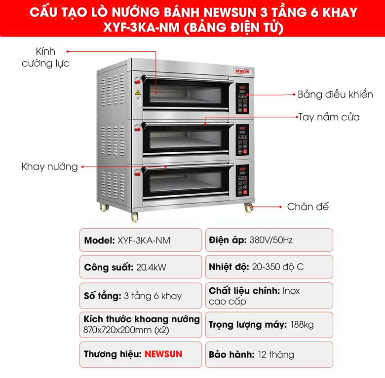 Cấu tạo lò nướng bánh 3 tầng 6 khay XYF-3KA-NM