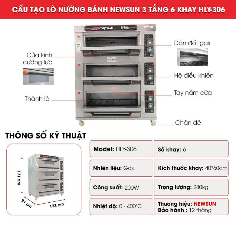 Cấu tạo lò nướng bánh 3 tầng 6 khay HLY-306 Cấu tạo lò nướng bánh 3 tầng 6 khay HLY-306