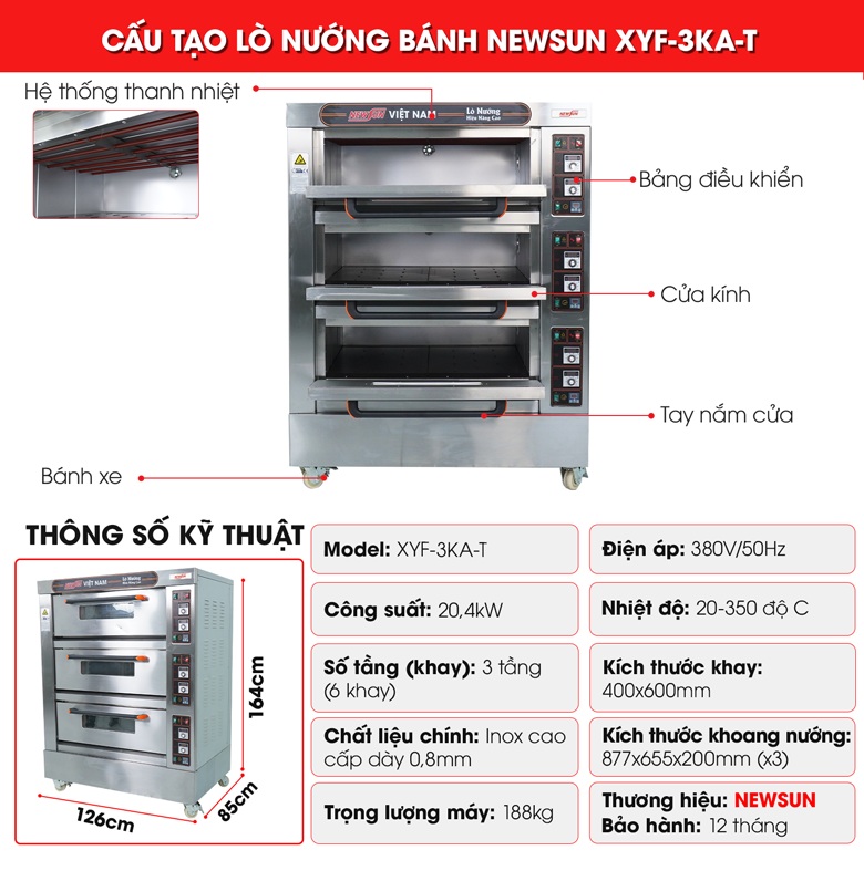 Cấu tạo lò nướng bánh 3 tầng 6 khay XYF-3KA-T Cấu tạo lò nướng bánh 3 tầng 6 khay XYF-3KA-T