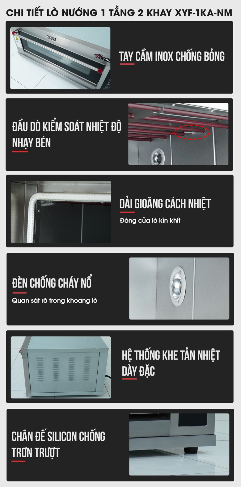 Chi tiết lò nướng bánh 1 tầng 2 khay XYF-1KA-NM