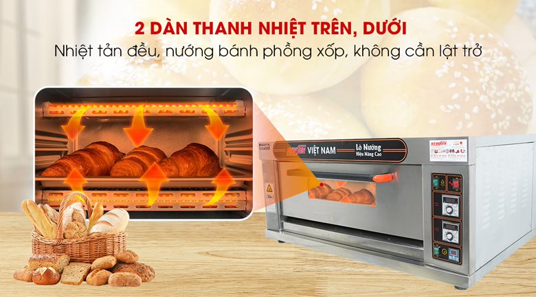Công nghệ nhiệt tĩnh với 2 dàn nhiệt trên – nhiệt dưới, nướng bánh chín nở đều