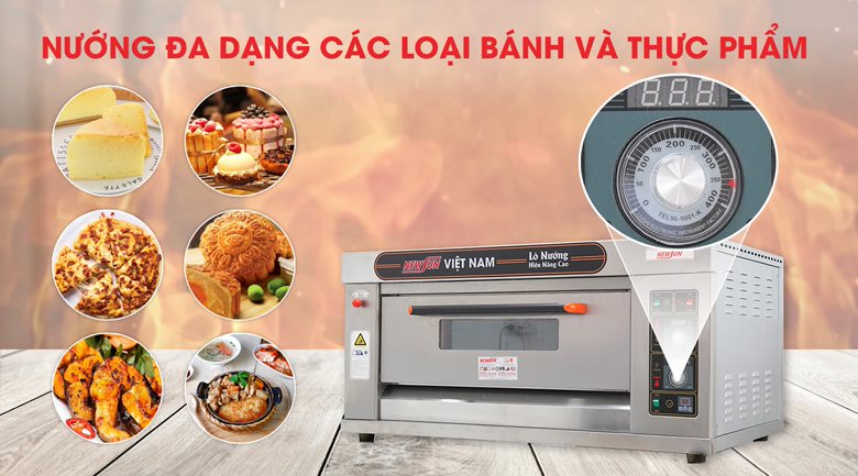 Dải nhiệt 0-400 độ C, nướng chín nhiều loại bánh và thực phẩm khác nhau