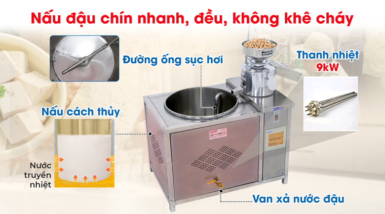 Thùng nấu đậu 70 lít với công suất thanh nhiệt 9kW Thùng nấu đậu 70 lít với công suất thanh nhiệt 9kW
