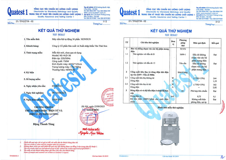 Kết quả thử nghiệm mẫu máy chia bột NEWSUN Kết quả thử nghiệm mẫu máy chia bột NEWSUN