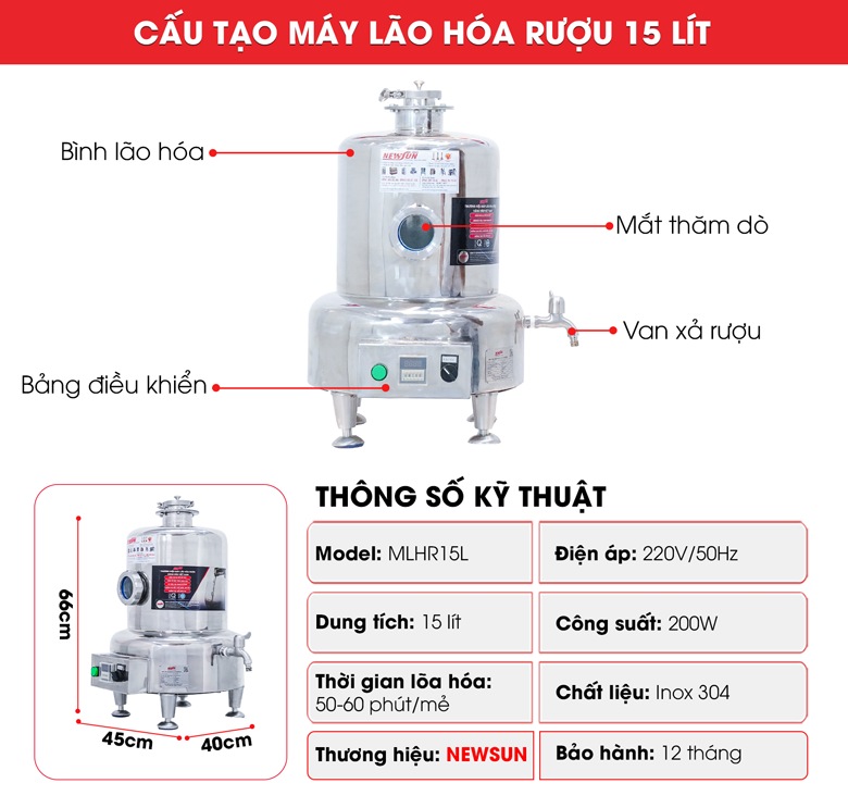 Cấu tạo máy làm già tuổi rượu 15 lít Cấu tạo máy làm già tuổi rượu 15 lít
