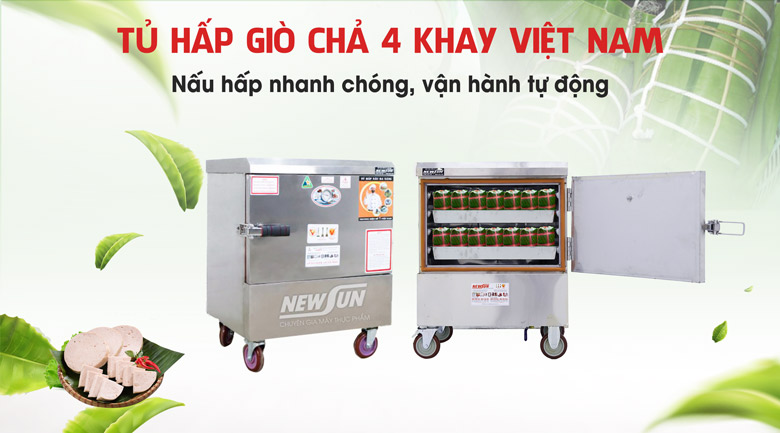 Tủ hấp giò chả 4 khay Việt Nam - Nấu hấp nhanh chóng, vận hành tự động