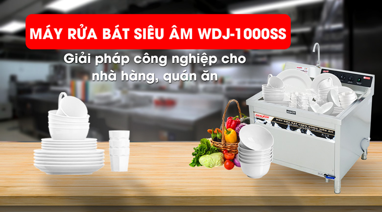 Máy rửa bát chén siêu âm chậu đơn WDJ-1000SS cho nhà hàng, bếp ăn công nghiệp