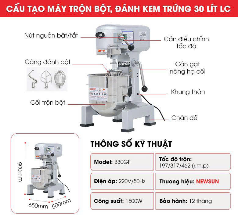 Cấu tạo máy trộn bột và đánh kem trứng 30 lít LC Cấu tạo máy trộn bột và đánh kem trứng 30 lít LC