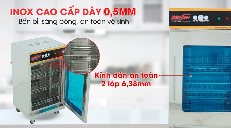 Chất liệu inox cao cấp và kính dán an toàn 2 lớp dày 6,38mm Chất liệu inox cao cấp và kính dán an toàn 2 lớp dày 6,38mm