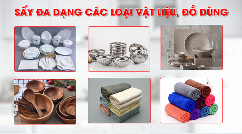 Tủ sấy đa dạng loại vật liệu và đồ dùng