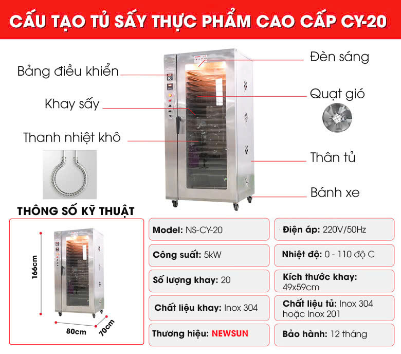Cấu tạo tủ sấy thực phẩm CY-20 Cấu tạo tủ sấy thực phẩm CY-20
