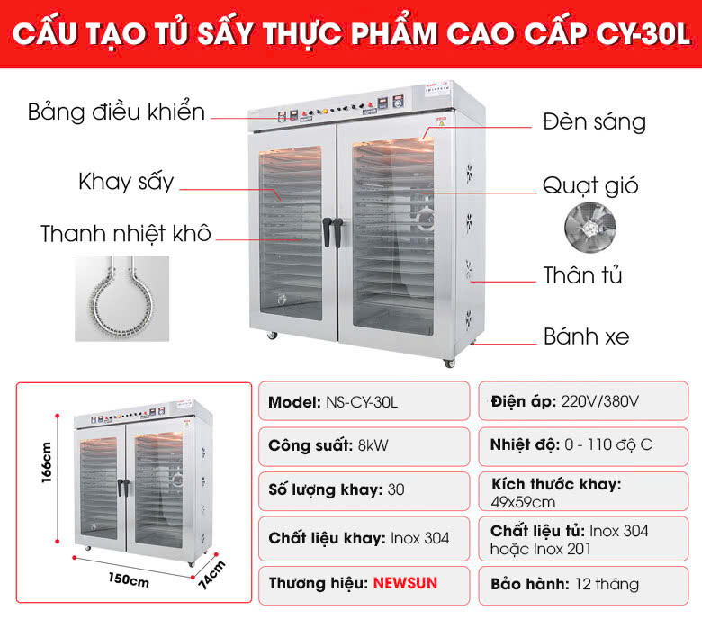 Cấu tạo tủ sấy thực phẩm cao cấp CY-30L Cấu tạo tủ sấy thực phẩm cao cấp CY-30L