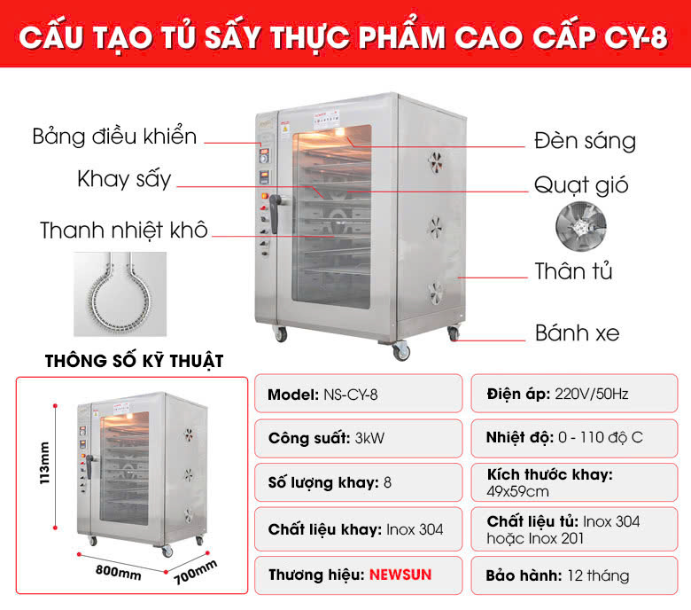 Cấu tạo máy sấy thực phẩm CY-8 Cấu tạo máy sấy thực phẩm CY-8