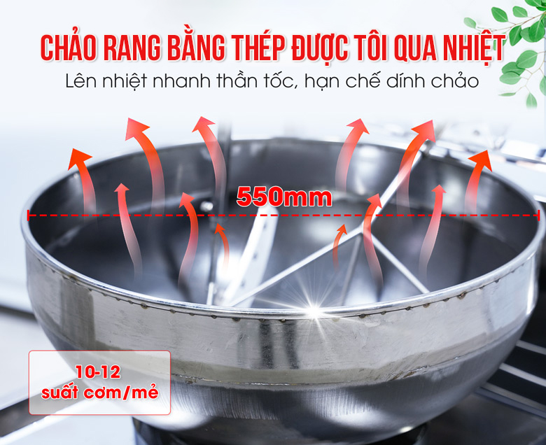 Chảo rang cơm làm bằng thép đã tôi