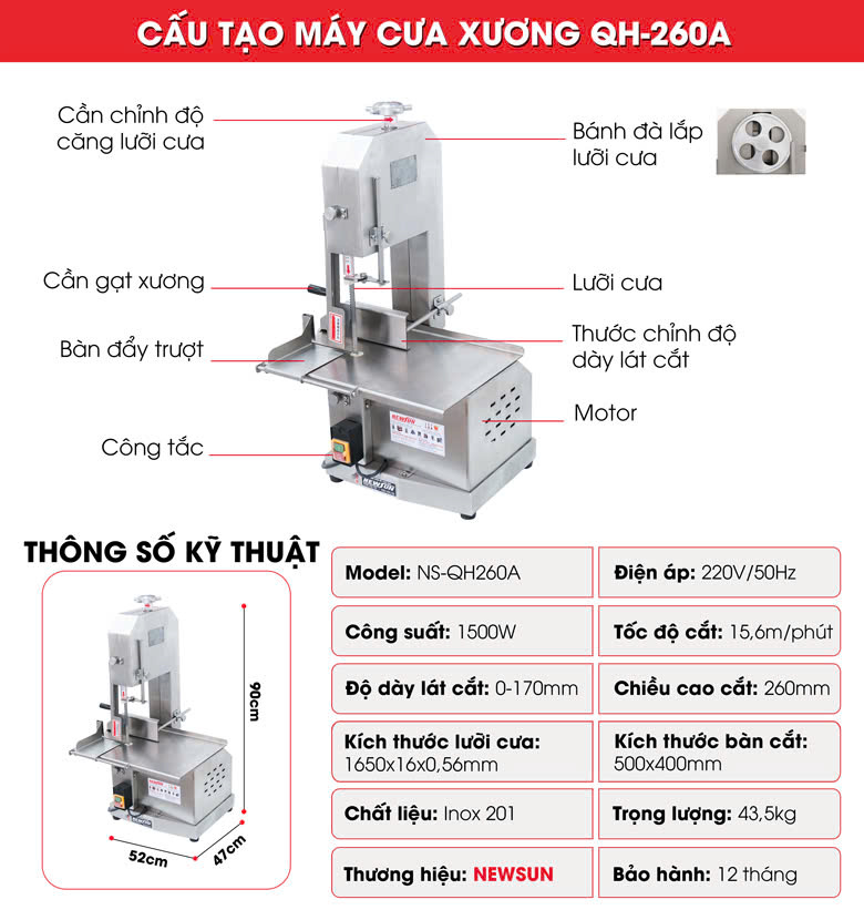 Cấu tạo máy cưa xương công nghiệp QH-260A Cấu tạo máy cưa xương công nghiệp QH-260A