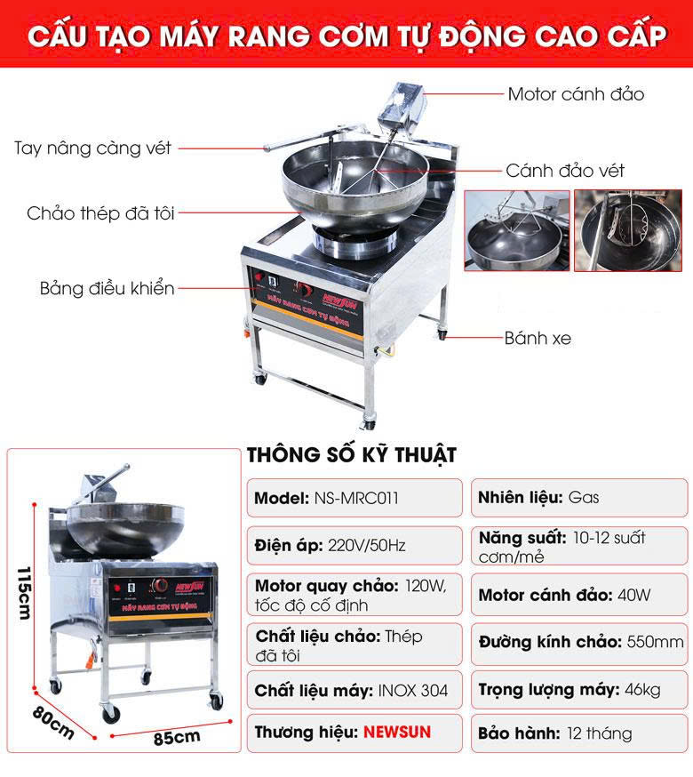 Cấu tạo máy rang cơm tự động