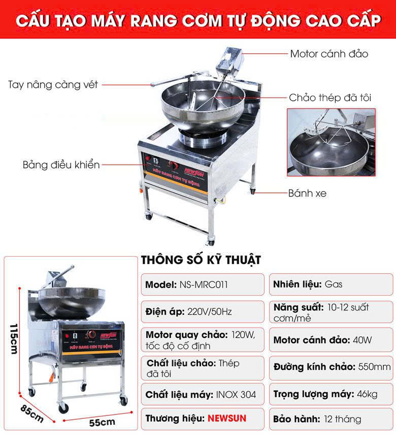 Cấu tạo máy rang cơm tự động