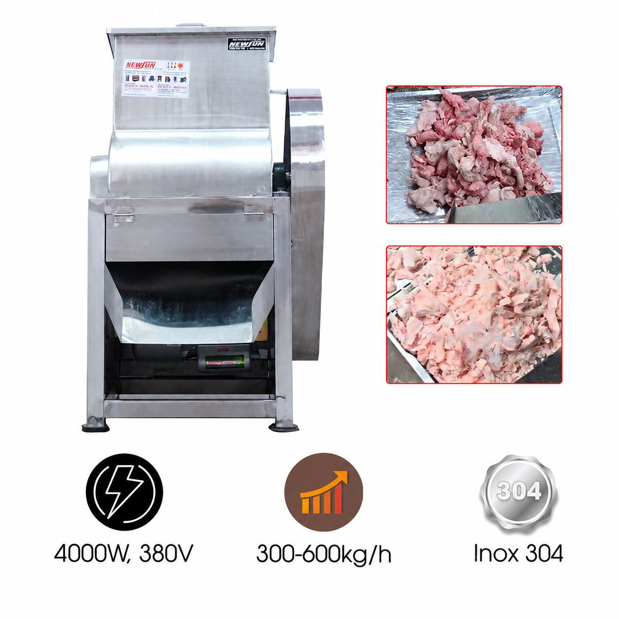Máy cắt mỡ đông lạnh 4kW inox 304 điện 380V