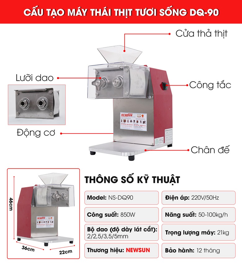 Cấu tạo máy cắt thịt DQ-90