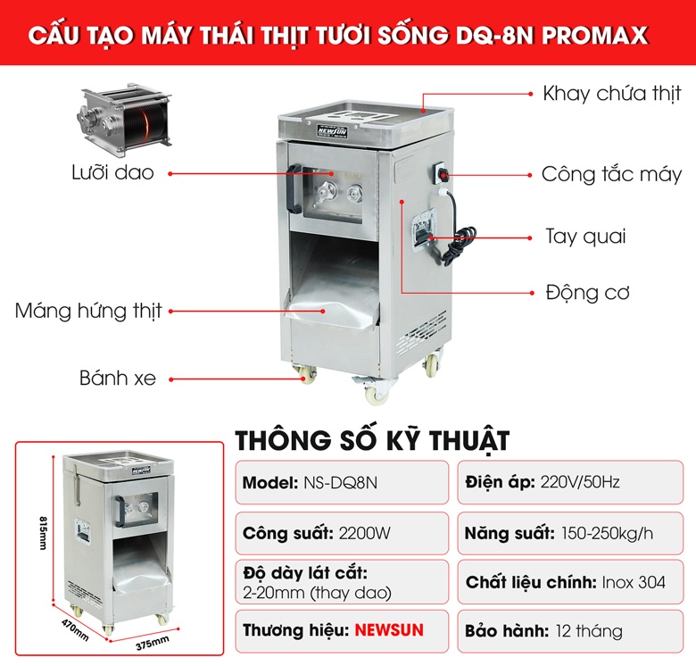 Cấu tạo máy thái thịt tươi sống DQ8N Promax Cấu tạo máy thái thịt tươi sống DQ8N Promax