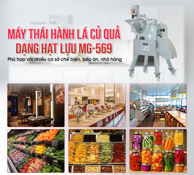 Máy thái hành lá củ quả dạng hạt lựu MG-569 phù hợp với nhiều đơn vị cơ sở chế biến