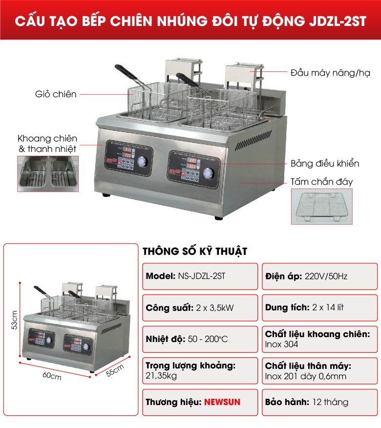 Cấu tạo bếp chiên nhúng đôi tự động JDZL-2ST Cấu tạo bếp chiên nhúng đôi tự động JDZL-2ST