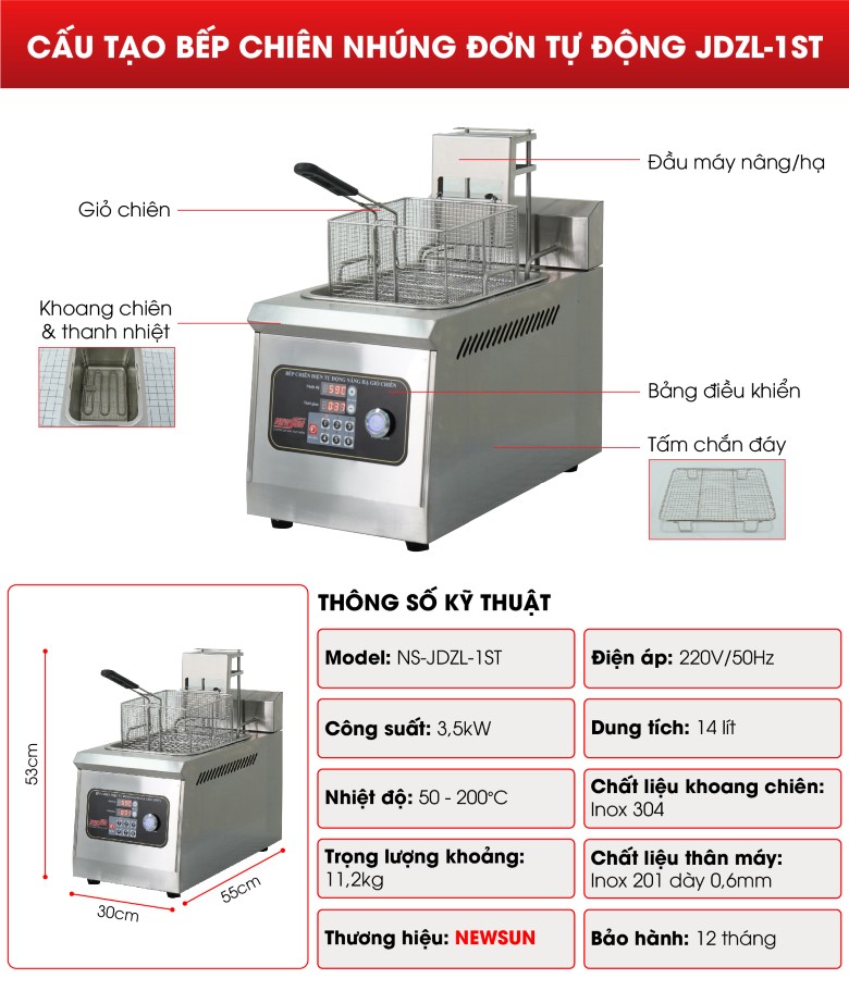 Cấu tạo bếp chiên nhúng đơn tự động JDZL-1ST Cấu tạo bếp chiên nhúng đơn tự động JDZL-1ST