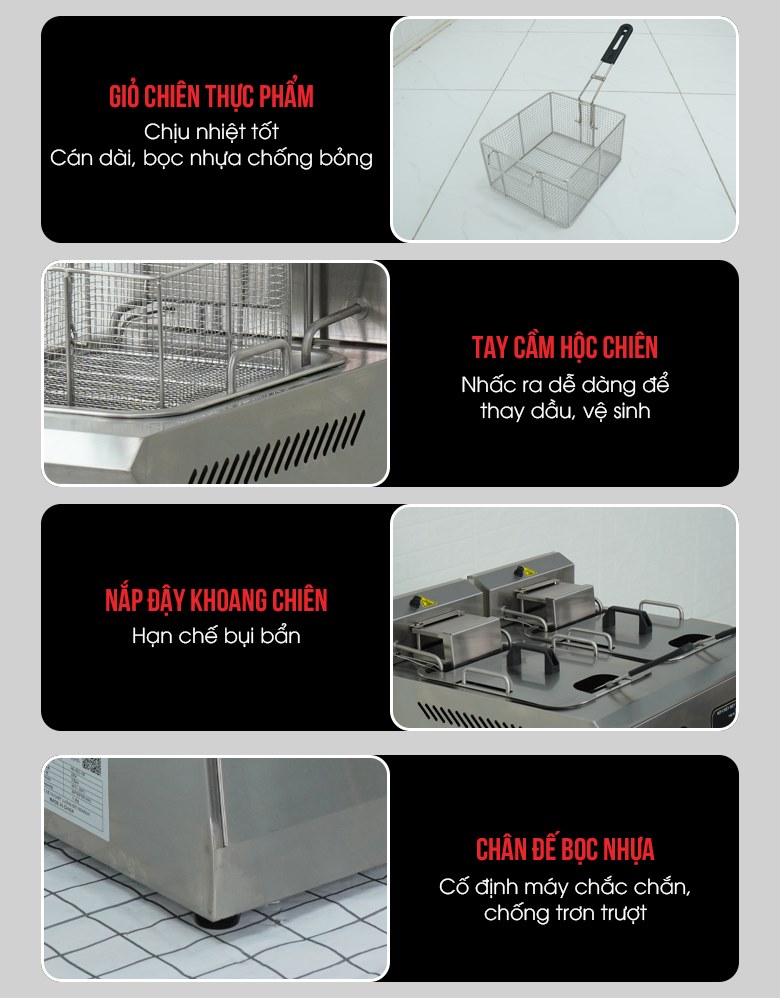 Các chi tiết của bếp chiên nhúng đôi tự động JDZL-2ST Các chi tiết của bếp chiên nhúng đôi tự động JDZL-2ST