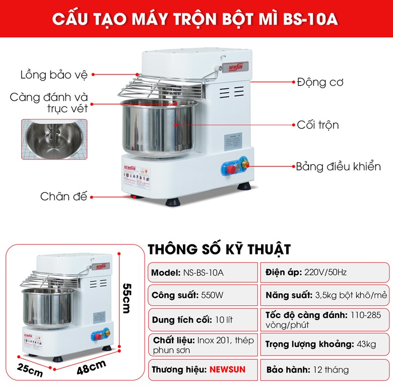 Cấu tạo của máy trộn bột mì BS-10A Cấu tạo của máy trộn bột mì BS-10A