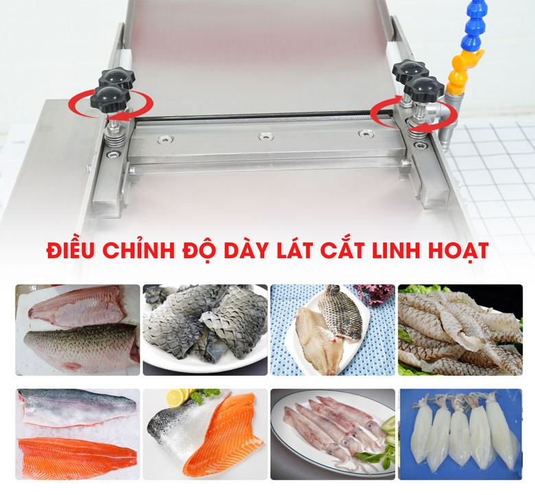Điều chỉnh độ dày lát cắt linh hoạt thông qua núm vặn trên máy Điều chỉnh độ dày lát cắt linh hoạt thông qua núm vặn trên máy
