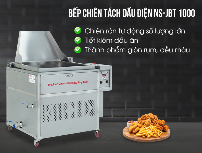 Chiên rán tự động số lượng lớn với bếp chiên tách dầu điện Chiên rán tự động số lượng lớn với bếp chiên tách dầu điện