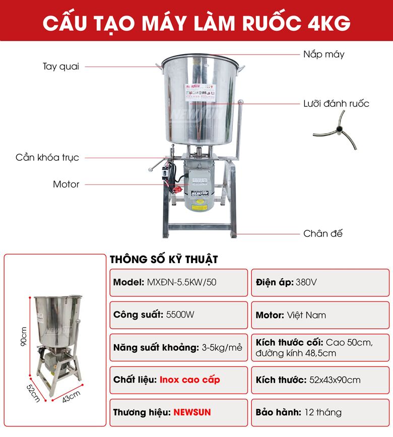 Cấu tạo và thông số máy đánh chà bông 4kg