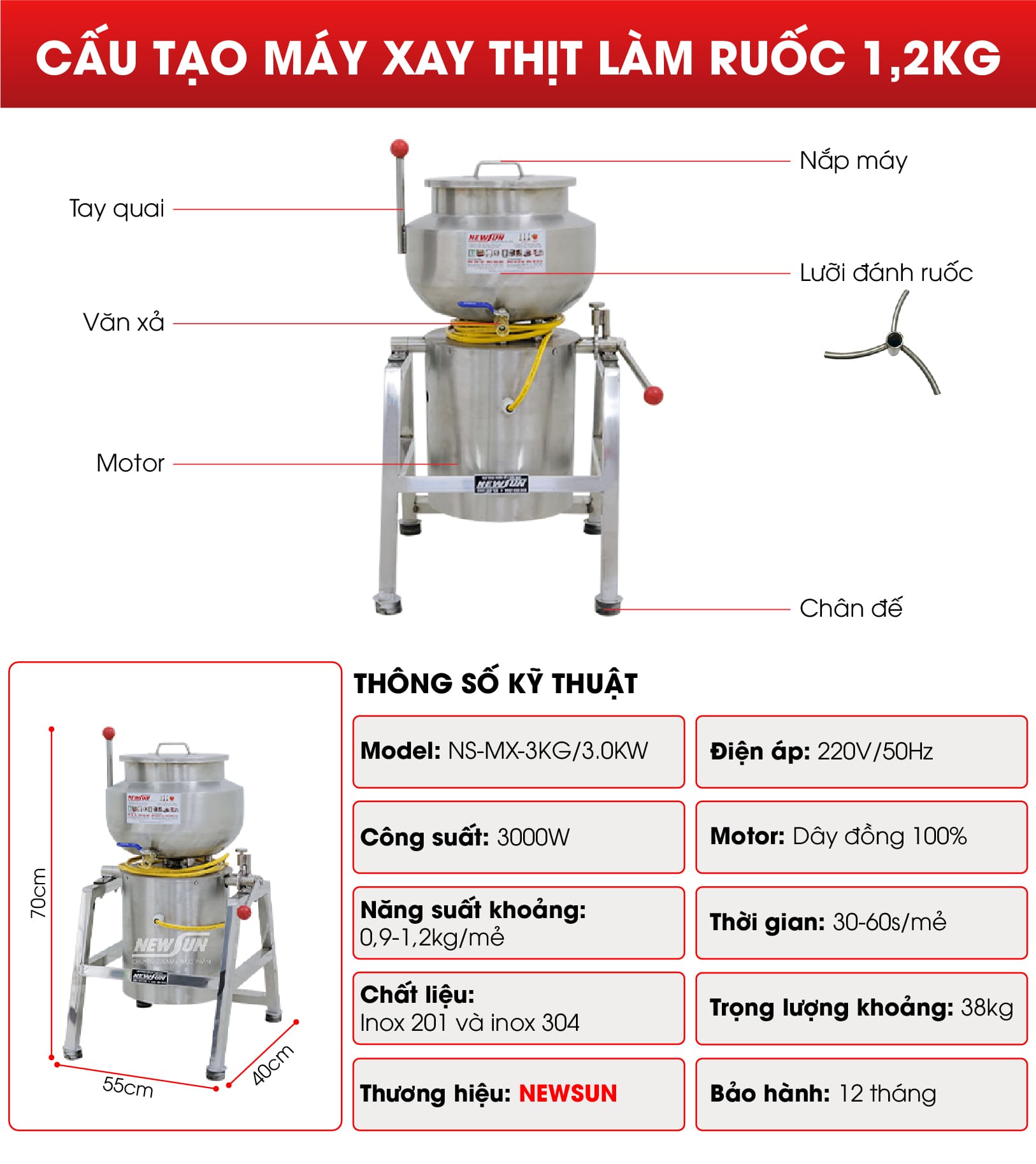 Cấu tạo máy đánh chà bông 1,2kg