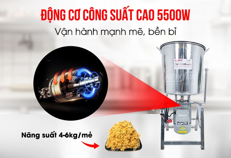 Động cơ công suất lớn cho năng suất 4-6 kg/mẻ