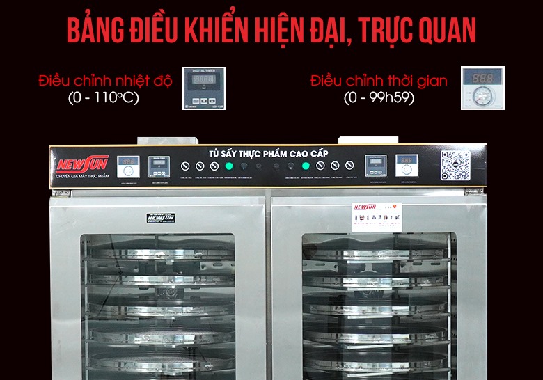Bảng điều khiển hiện đại, cài đặt riêng cho từng khoang sấy Bảng điều khiển hiện đại, cài đặt riêng cho từng khoang sấy