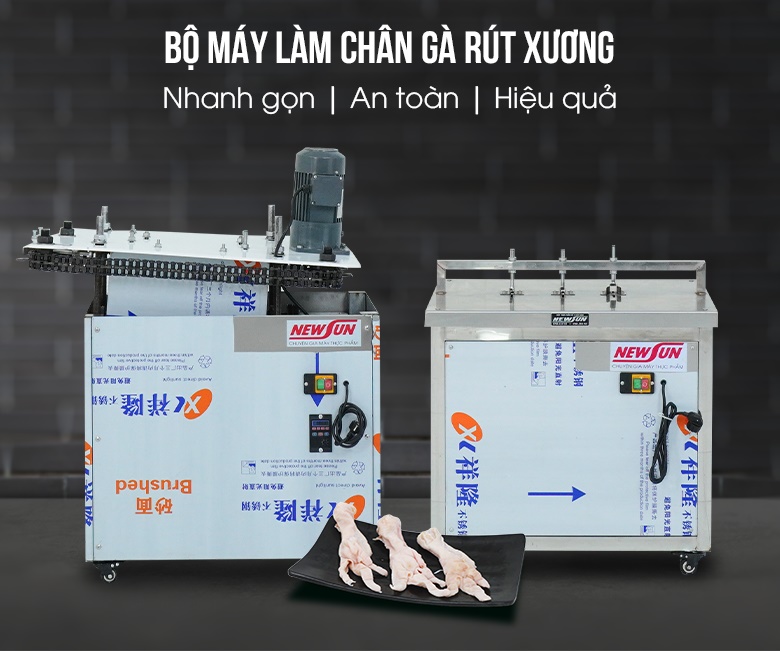 Bộ máy làm chân gà rút xương (máy tách móng - rạch da và máy rút xương chân gà) Bộ máy làm chân gà rút xương (máy tách móng - rạch da và máy rút xương chân gà)