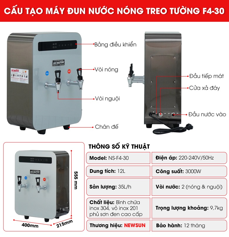 Cấu tạo máy đun nước nóng F4-30 Cấu tạo máy đun nước nóng F4-30