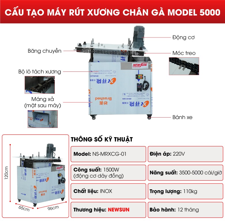 Cấu tạo máy rút xương chân gà model 5000 Cấu tạo máy rút xương chân gà model 5000