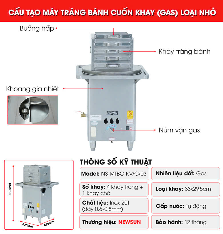 Cấu tạo máy tráng bánh cuốn khay gas loại nhỏ Cấu tạo máy tráng bánh cuốn khay gas loại nhỏ