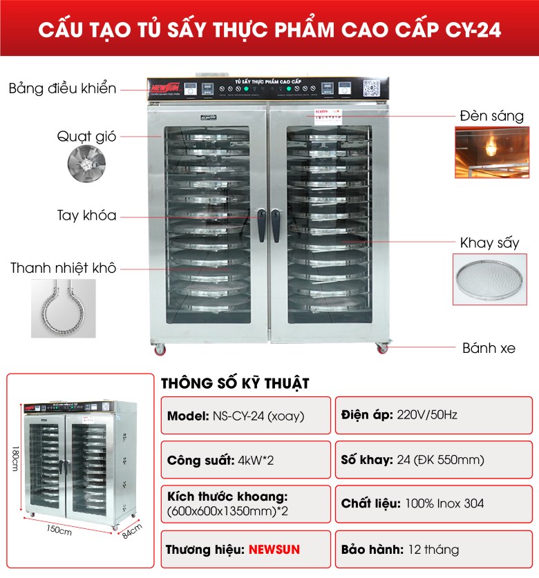 Cấu tạo tủ sấy 24 khay xoay CY-24 hàng Việt Nam Cấu tạo tủ sấy 24 khay xoay CY-24 hàng Việt Nam