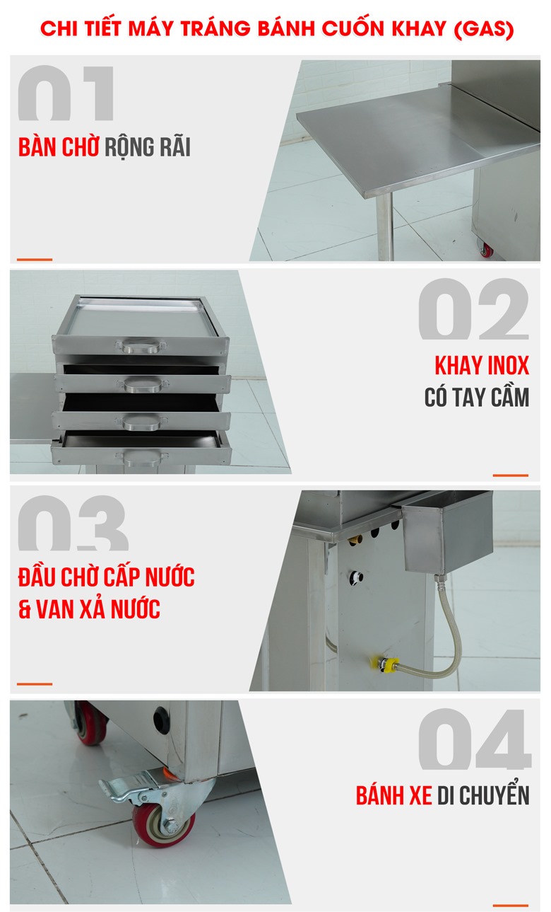 Các chi tiết máy tráng bánh cuốn khay dùng gas Các chi tiết máy tráng bánh cuốn khay dùng gas