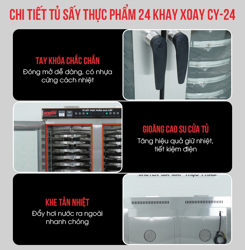 Chi tiết thiết kế của tủ sấy 24 khay xoay CY-24 cao cấp Chi tiết thiết kế của tủ sấy 24 khay xoay CY-24 cao cấp