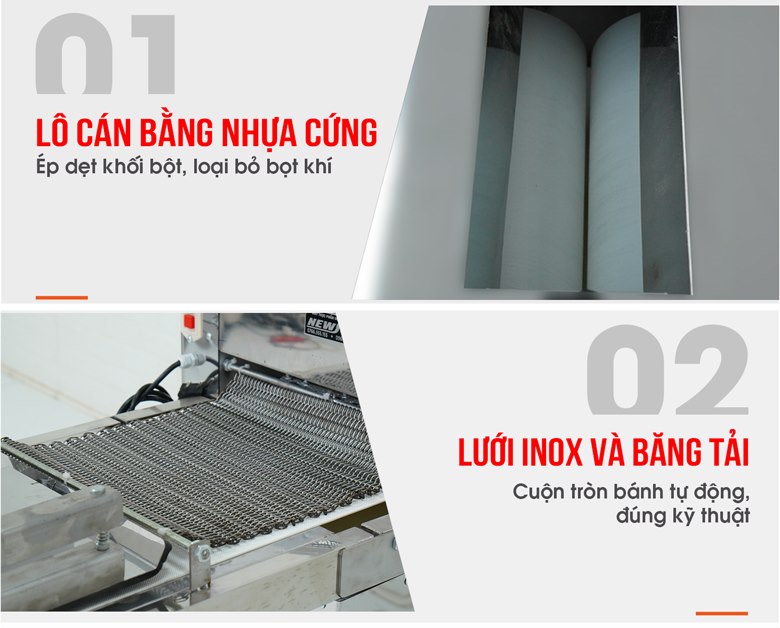 Cán mỏng và cuộn tròn khối bột tự động