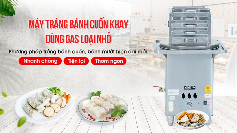 Máy tráng bánh cuốn khay dùng gas loại nhỏ Máy tráng bánh cuốn khay dùng gas loại nhỏ