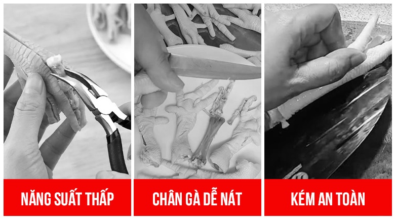 Tách xương chân gà bằng dao kéo tốn nhiều thời gian và tiềm ẩn nhiều rủi ro Tách xương chân gà bằng dao kéo tốn nhiều thời gian và tiềm ẩn nhiều rủi ro